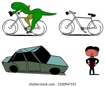 The collection consists of a character on a bicycle and a car with a man.