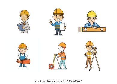 Collection of Construction engineer working vector illustration