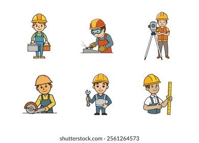 Collection of Construction engineer working vector illustration
