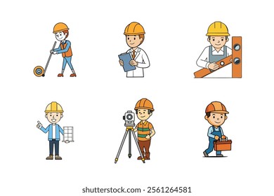 Collection of Construction engineer working vector illustration