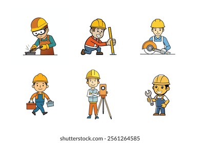 Collection of Construction engineer working vector illustration