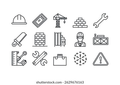 Colección de iconos de líneas de construcción e ingeniería