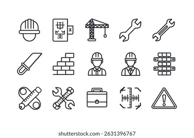 Collection of Construction and Engineering Line Icons
