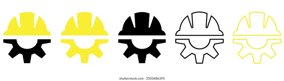 Collection of Construction Gear Icon. Set of Construction helmet on the gear symbols. Vector illustration isolated on white background.
