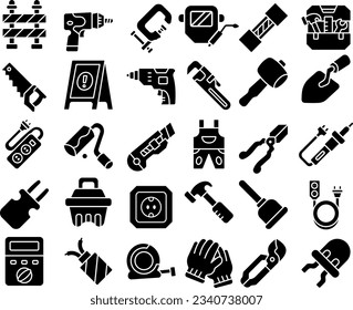 Collection of Construction Glyph Icon 