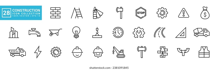 Collection of construction icons, home repair, building, carpentry tools, editable and resizable vector EPS 10