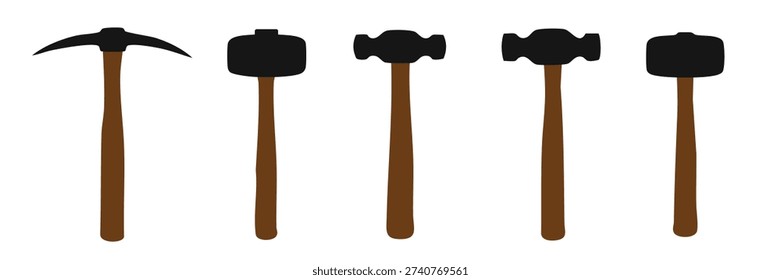 collection of construction and mining hand tools for manual labor and work