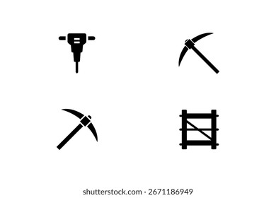 Colección construcción minería herramienta iconos jackhammer pickaxe