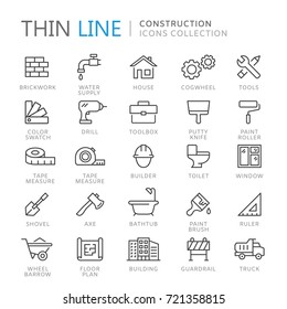 Collection of construction thin line icons