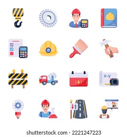 Collection of Construction Tools Flat Icons 

