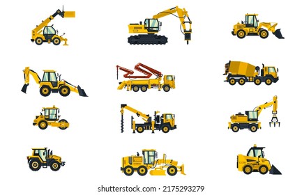 collection of construction vehicles in vector shape