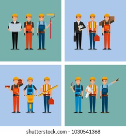 collection construction workers and differents tools