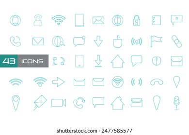 Collection of Contact Icons, Contact us Icon Set, Contact and Communication Icons, Set of Communication Icon, Set of Social Media Icon, Line Vector Icon, Illustration