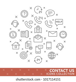 Collection of contact us thin line icons. Vector eps10