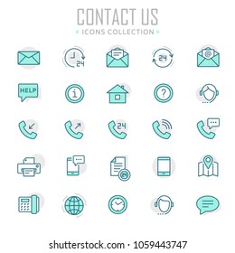 Collection of contact us thin line icons. Vector eps 10