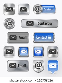 Collection of Contact/Mail/Email metallic and glossy elements for web interface. Vector illustration