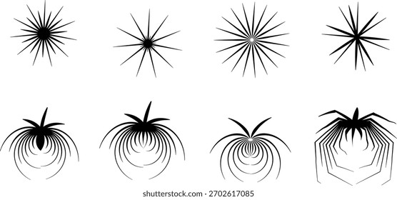 Collection contains abstract burst shapes with radial lines. Use these design elements for graphic artwork and creative projects of your own.