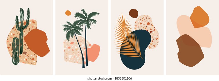 Collection of contemporary abstract art posters. Paper cut abstract floral collages. Design for social media, wallpapers, postcards, prints, romance.