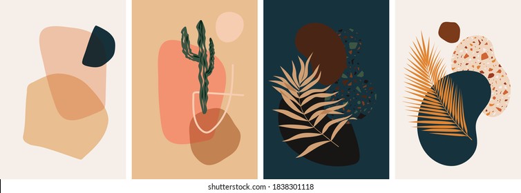 Collection of contemporary abstract art posters. Paper cut abstract floral collages. Design for social media, wallpapers, postcards, prints, romance.