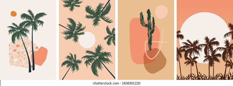 Collection of contemporary abstract art posters. Paper cut male & female, abstract & floral collages, landscape scenes. Design for social media, wallpapers, postcards, prints, romance.