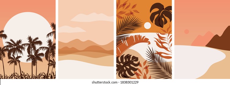 Collection of contemporary abstract art posters. Paper cut male & female, abstract & floral collages, landscape scenes. Design for social media, wallpapers, postcards, prints, romance.