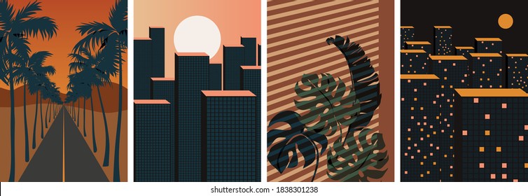 Collection of contemporary abstract art posters. Paper cut male & female, abstract & floral collages, landscape scenes. Design for social media, wallpapers, postcards, prints, romance.