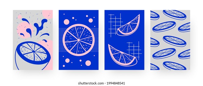 Collection of contemporary art posters with slices of lime. Cut citrus fruit vector illustrations in creative style. Summer, fruit concept for designs, social media, postcards, invitation cards