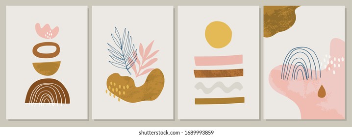 Collection of contemporary art posters. Terracotta Art Print Set. Trendy summer vector illustration in Burnt orange, dusty pink. Perfect for posters, instagram posts, social media.