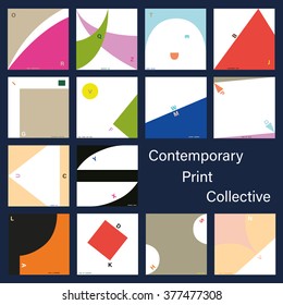 A collection of contemporary art style prints with individual, quirky, descriptive titles