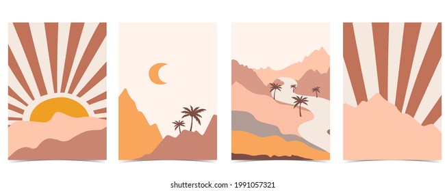 Collection of contemporary background set with rainbow,mountain,sun.Editable vector illustration for website, invitation,postcard and poster