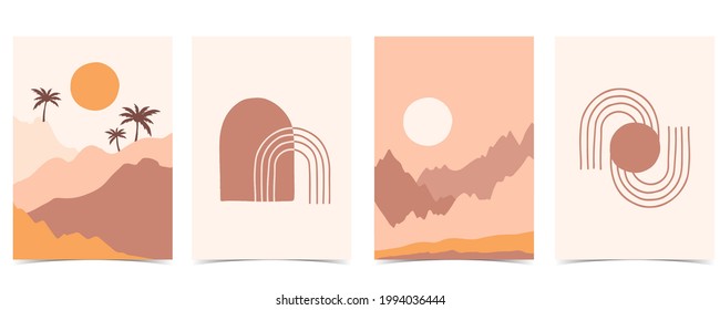 Collection of contemporary background set with rainbow,mountain,sun.Editable vector illustration for website, invitation,postcard and poster