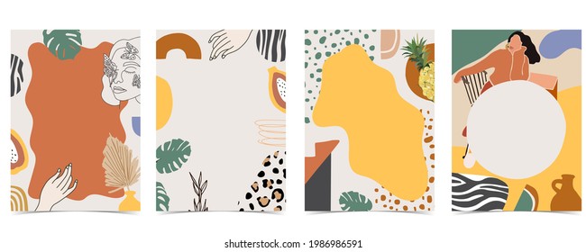Collection of contemporary background set with woman,shape,rainbow.Editable vector illustration for website, invitation,postcard and poster