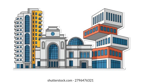 Collection of contemporary buildings with distinct designs