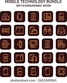 Sammlung zeitgenössischer Symbole für die Benutzeroberfläche mobiler Technologien für die App-Entwicklung und das Angebot digitaler Plattformen
