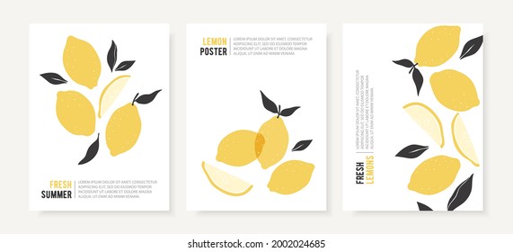 Collection of contemporary summer posters. Abstract Lemons covers collection. Modern design for posters, cards, packaging and more.