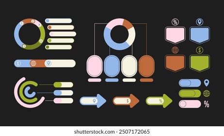 A collection of contemporary and trendy flat elements for infographics in a minimalistic style.