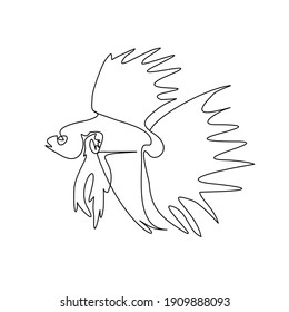 Colección de dibujos de línea continua o Líneas de cara de caras y movimientos faciales, ilustraciones de peces betta, diseños de estilo gráfico de la impresión de eslóganes