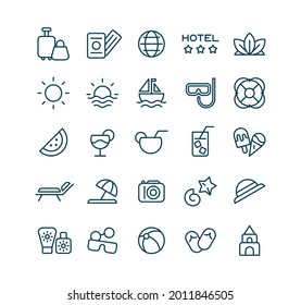 Collection of contour icons vacation, vacation. A set of single-color icons.