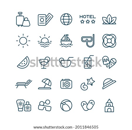 Collection of contour icons vacation, vacation. A set of single-color icons.