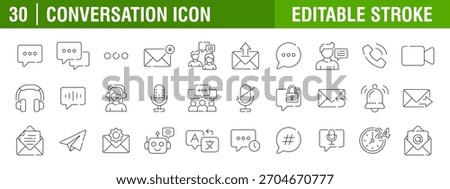 Collection of conversation icons. Communication, chatting, voice messages, discussions, speech bubbles. Vector design templates, signs, symbols, editable strokes.