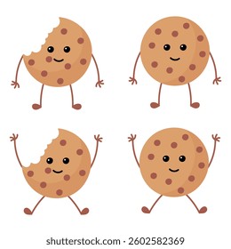 collection of cookie illustrations with smiling faces on a white background