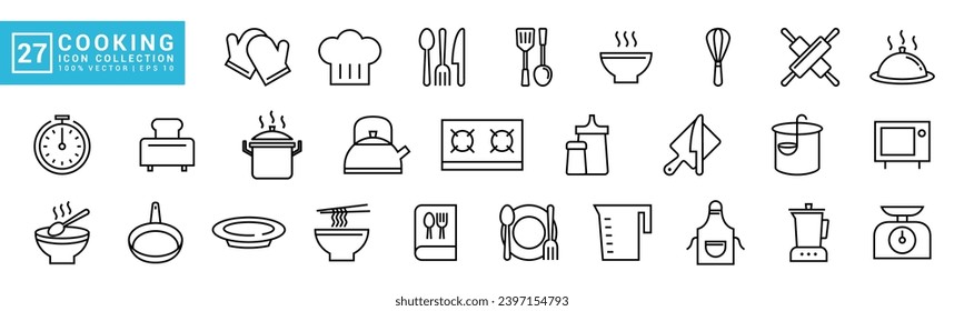 Collection of cooking icons, kitchen, cooking utensils, cutlery serving, vector template editable and resizable EPS 10.