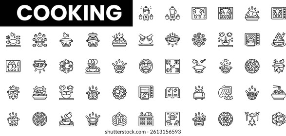 A collection of cooking-themed icons depicting various culinary elements.
