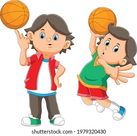 Collection Cool Boys Playing Basket Ball Stock Vector (Royalty Free ...