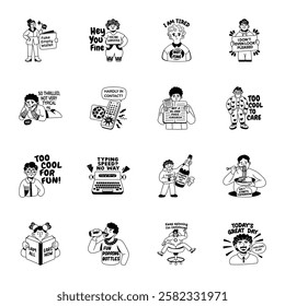 Collection of Cool Sarcastic Glyph Style Stickers 