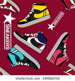 collection of cool sneakers background. there are writing sneakers with star alloys. can be used for your design vector stock. vector