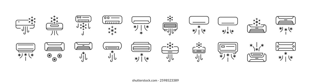 Collection of Cooling Air Conditioner Related Line Icons. Outline Signs for Graphic and Web Design, Apps, Adverts, Various Cards