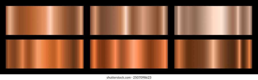 A collection of copper metal gradients with a frame on a black background. Metallic gradient effects for the design of text and bulletin boards, infographics. A set of metal banners. Vector EPS 10.