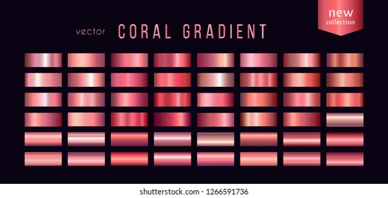 Collection of coral gradients, color 2019. Large set of fashion palettes for ribbon, cup, background, frame, banner, card, cover, label, flyer, etc Vector template