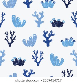 Collection of Coral Reef Vector Seamless Pattern illustration for Print, Wallpaper, Decoration.